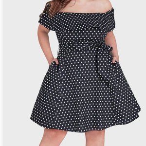 City Chic Ruffled off the should Blue Polka Dot Dress 20